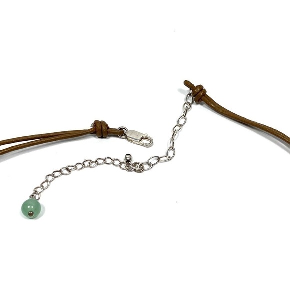 Necklace Jadeite Green Stones Brown Leather 925 Findings 17.5”+4” - Picture 6 of 15
